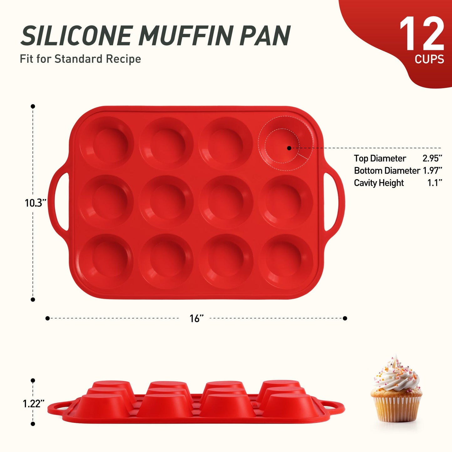 12 Cups Silicone Muffin Pan with Metal Reinforced Frame Regular Size Cupcake Pan Tray Egg Bites Silicone Circle Cookie Molds Muffin Tin Tart Pans Baking Sheet Set for Breakfast Sandwiches