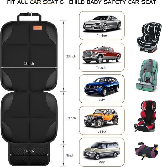 SMART ELF Car Seat Protector, 2Pack Seat Protector Protect Child Seats with Thickest Padding and Non-Slip Backing Mesh Pockets for Baby and Pet,Sedan SUV Truck (Black)