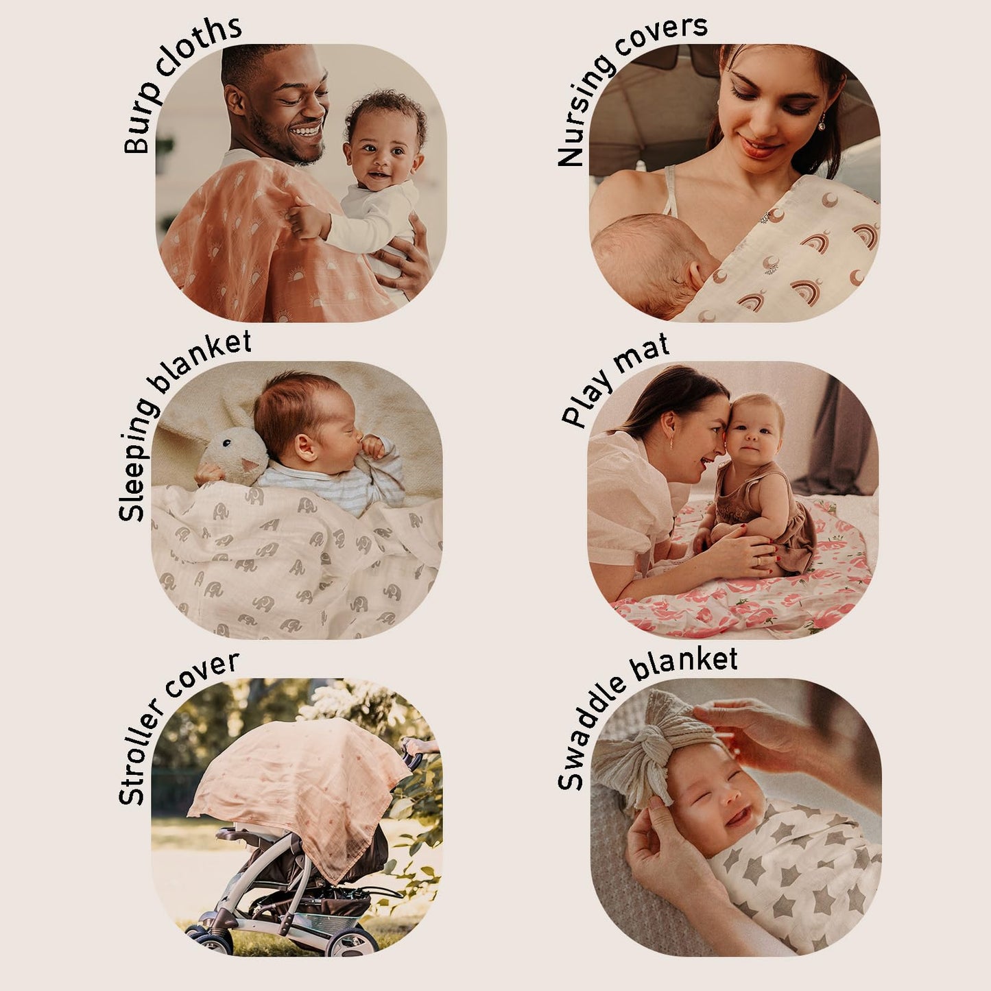 GLLQUEN BABY Muslin Swaddle Blankets 4-Pack Breathable Receiving Blankets (35" x 40") Soft Baby Blankets for Girls and Boys Newborn Essentials Muslin Burp Cloths Swaddle Wrap Baby Gift (Elephant)
