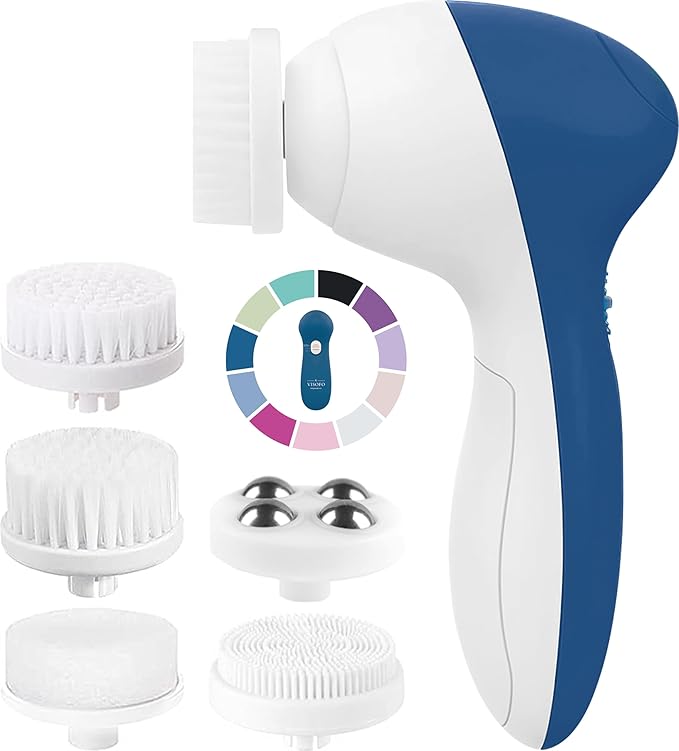 Facial Cleansing Brush Face Scrubber Exfoliating Cleaning Skin Care Cleanser Wash Women Girls Electric Beauty Powered Exfoliator Skincare Spin Tools Scrub Washer Self Care by VISOFO (Sapphire)