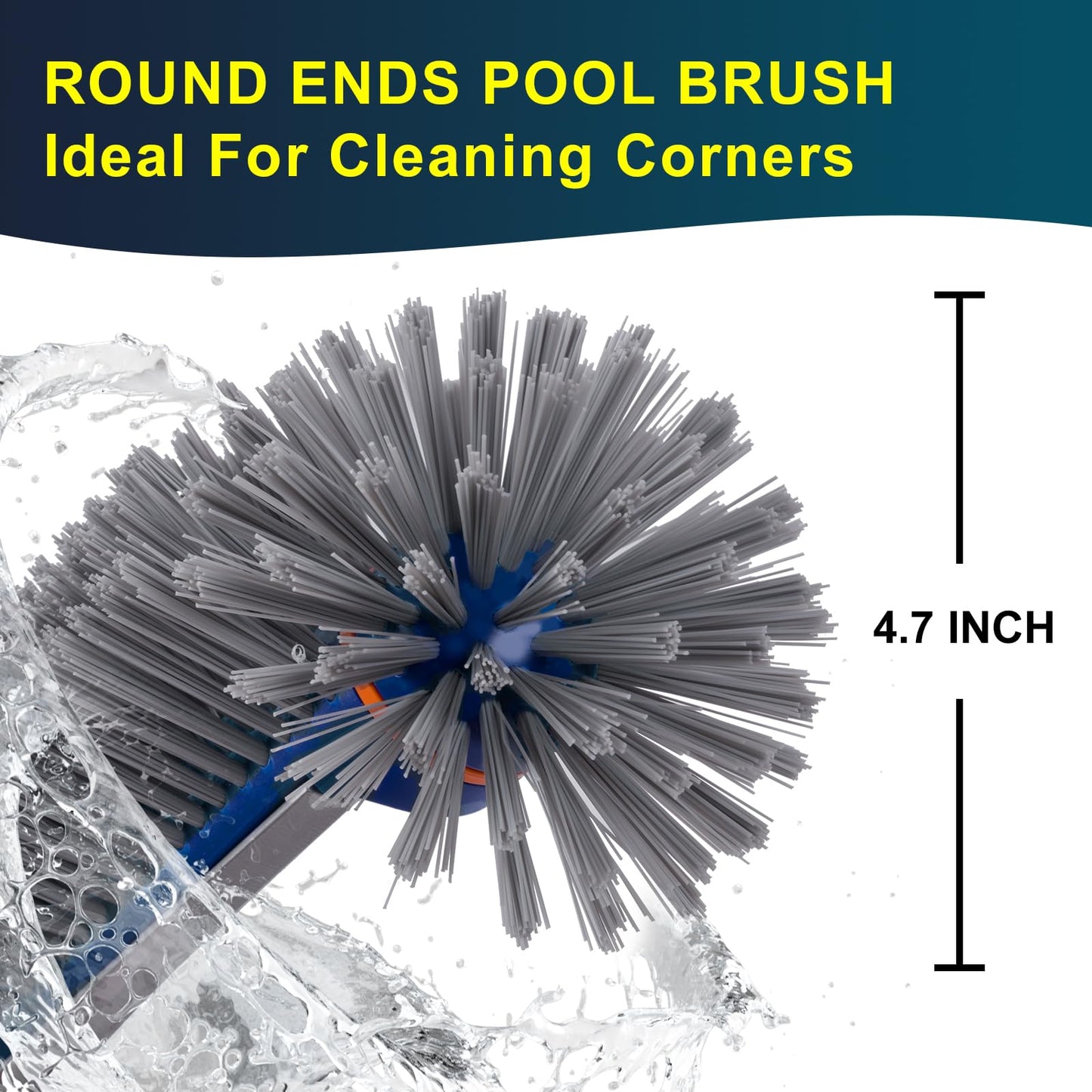 POOLAZA 360 Degree Pool Brush - Heavy Duty 17.5" Pool Brush Head for inground Pools/Above Ground Pools, Spa, Hot Tub, Premium Bristle & Aluminum Handle for Standard Pool Pole