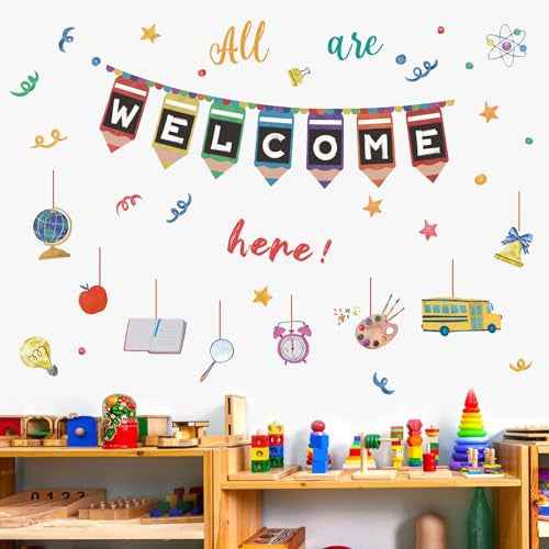 Welcome Back to School Wall Decals,Classroom Window Clings,First Day of School Window Stickers,Welcome to Our Classroom Wall Stickers for Students Teachers Nursery Preschool Kid's Room Playroom