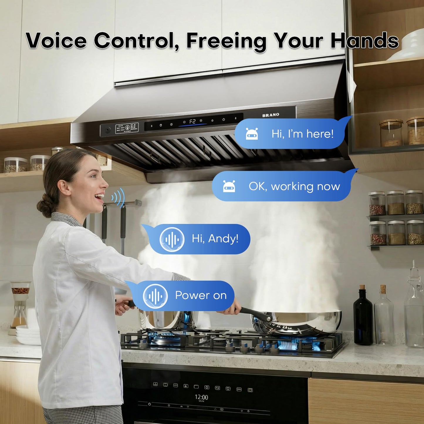 36inch Under Cabinet Range Hood with 1200 CFM Power, Stainless Steel Ducted Vent Hood with Voice & Gesture Control, PVD Titanium Plated Finish, 6 Speed, DC Motor