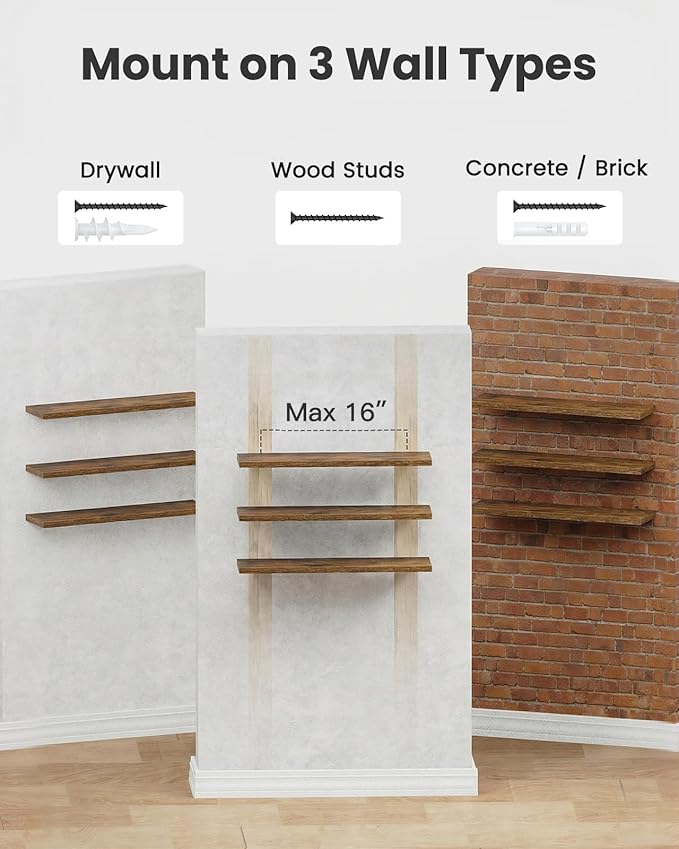 AMADA HOMEFURNISHING 23.6" L Floating Shelves, Wall Shelves Set of 3 for Bathroom/Living Room/Bedroom/Kitchen, Floating Shelves for Wall Decor with Invisible Brackets - AMFS44V, Rustic Brown