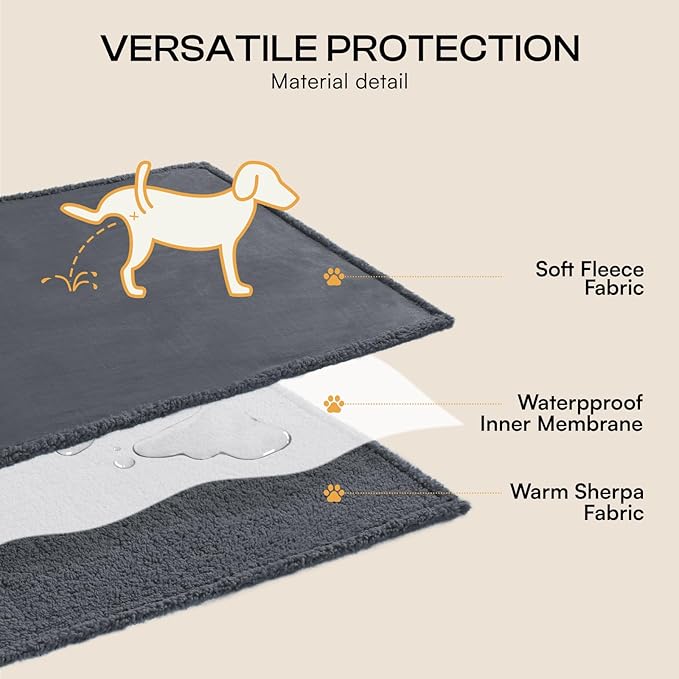 Luciphia Waterproof Pet Blanket, Liquid Pee Proof Dog Blanket for Sofa Bed Couch, Reversible Sherpa Fleece Furniture Protector Cover for Small Medium Large Dogs Cats, Dark Gray Large（65" x 57"）