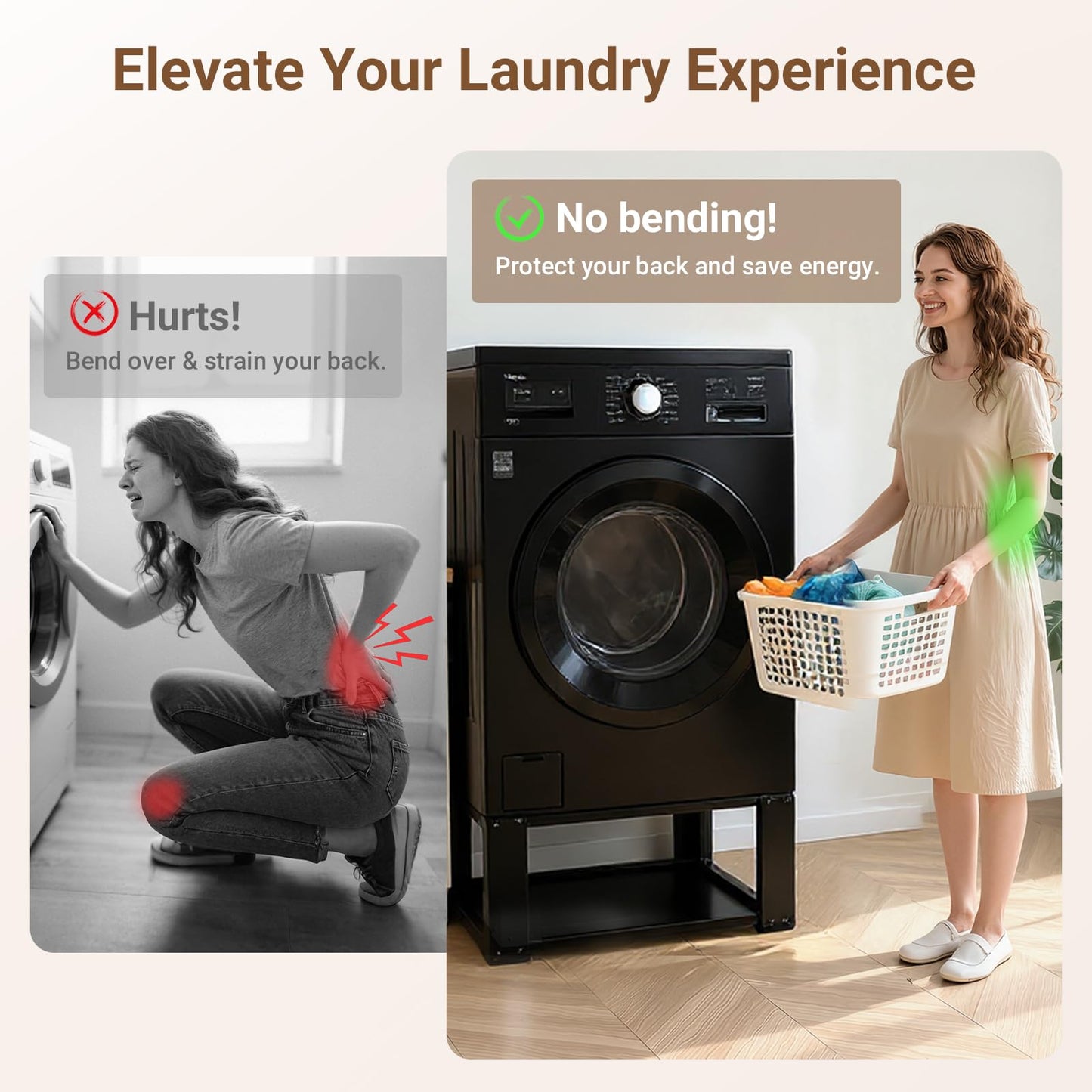 SKM Washer and Dryer Stand - 27" & 28" Heavy Duty Steel Pedestal, 700lbs Capacity, 15.7" Height, Universal Washing Machine Raiser, Black