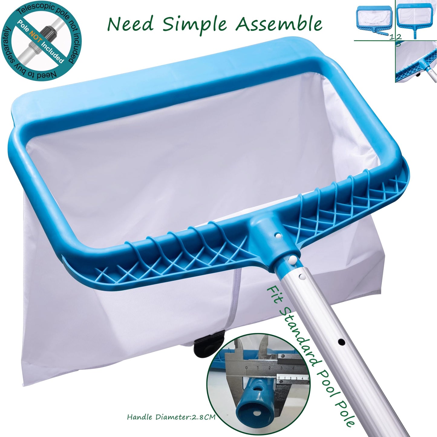 DABOVIN Professional Pool Bottom Skimmer Net for Cleaning Pollen Bugs, Ultra Fine Mesh Leaf Rake with Sturdy Plastic Frame