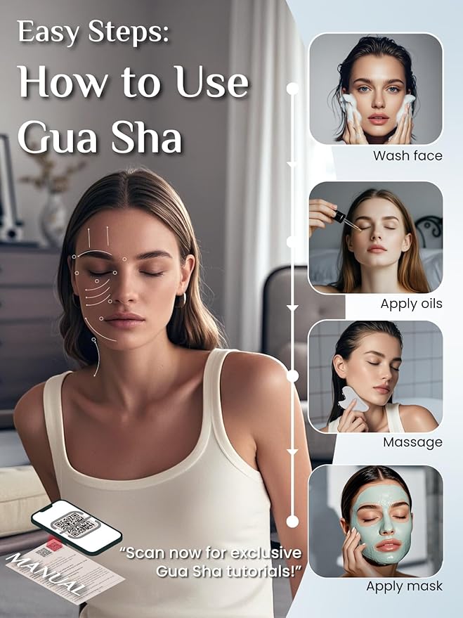 Rena Chris Gua Sha Facial Tools, Stainless Steel Guasha Tool for Acupuncture, Manual Massage Tool for Jawline Sculpting and Puffiness Reducing, Gua Sha Facial Massage Tool, Skin-Care Gift (Silver)
