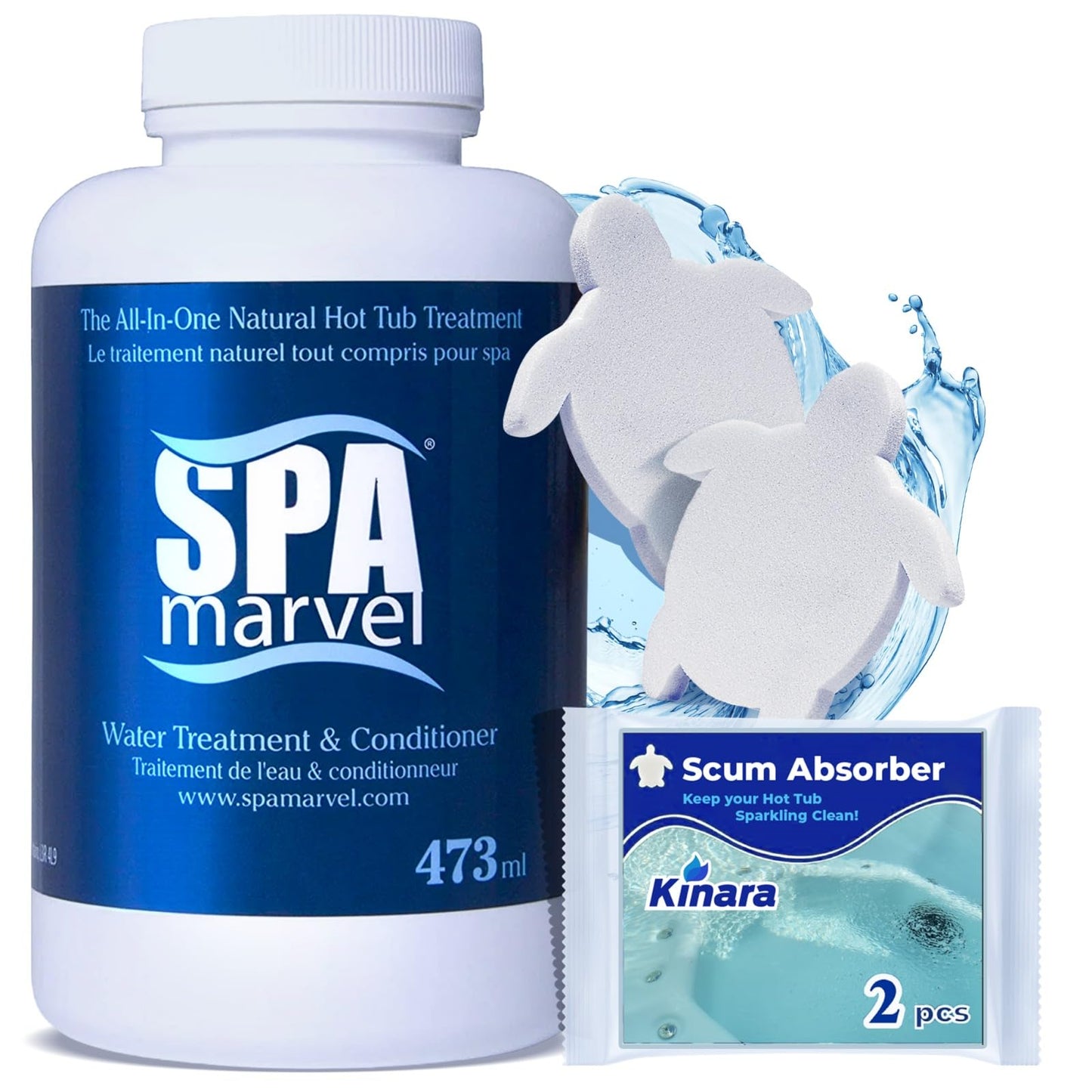 Spa Marvel Water Treatment & Conditioner – Enzyme-Based Hot Tub Water Care – Improves Water Quality, Comfort & Odor – Helps Reduce Chemicals – 16 fl oz – Lasts 30 Days – Includes 2 Sponges