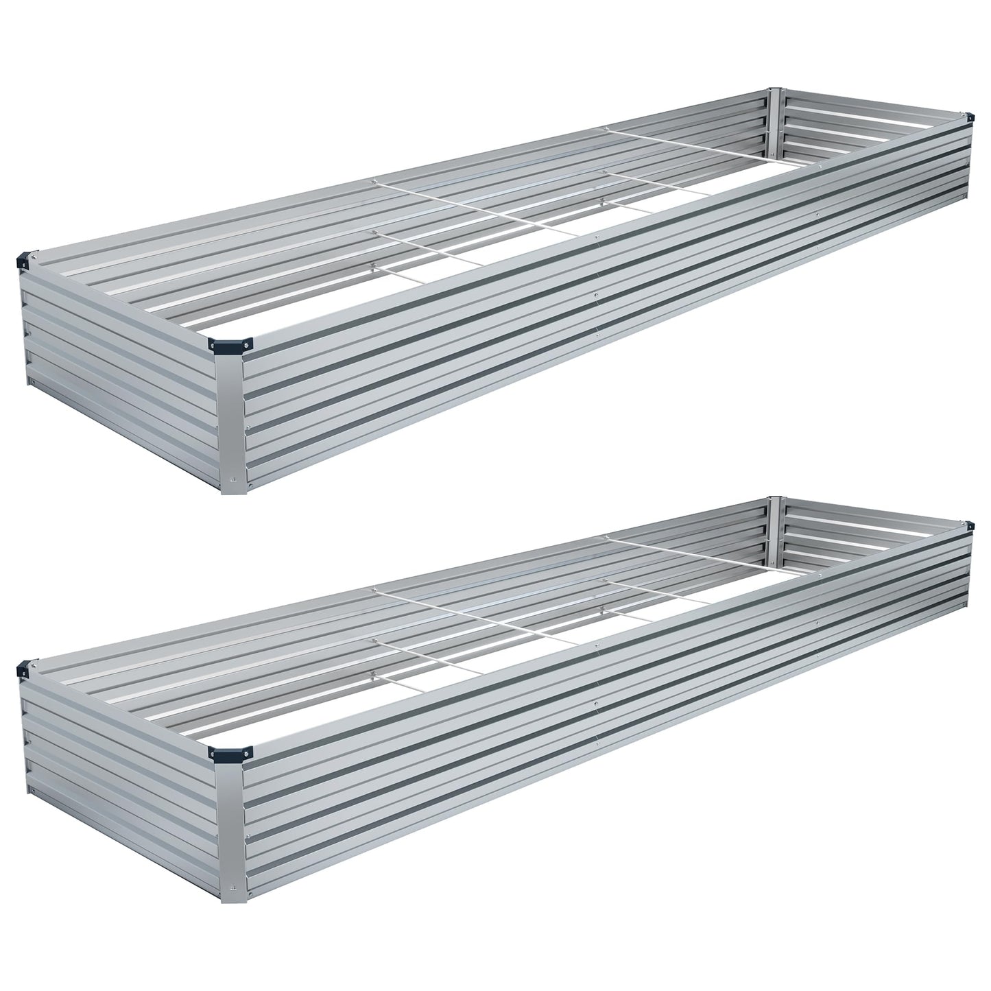 DIIYIV 2PCS 12x4x1FT Galvanized Raised Garden Bed Kit,Vegetable Boxes-Rectangle Metal Flower Box,Large Planter Raised Beds Outdoor Garden for Planting,Fruit,Herb-Silver