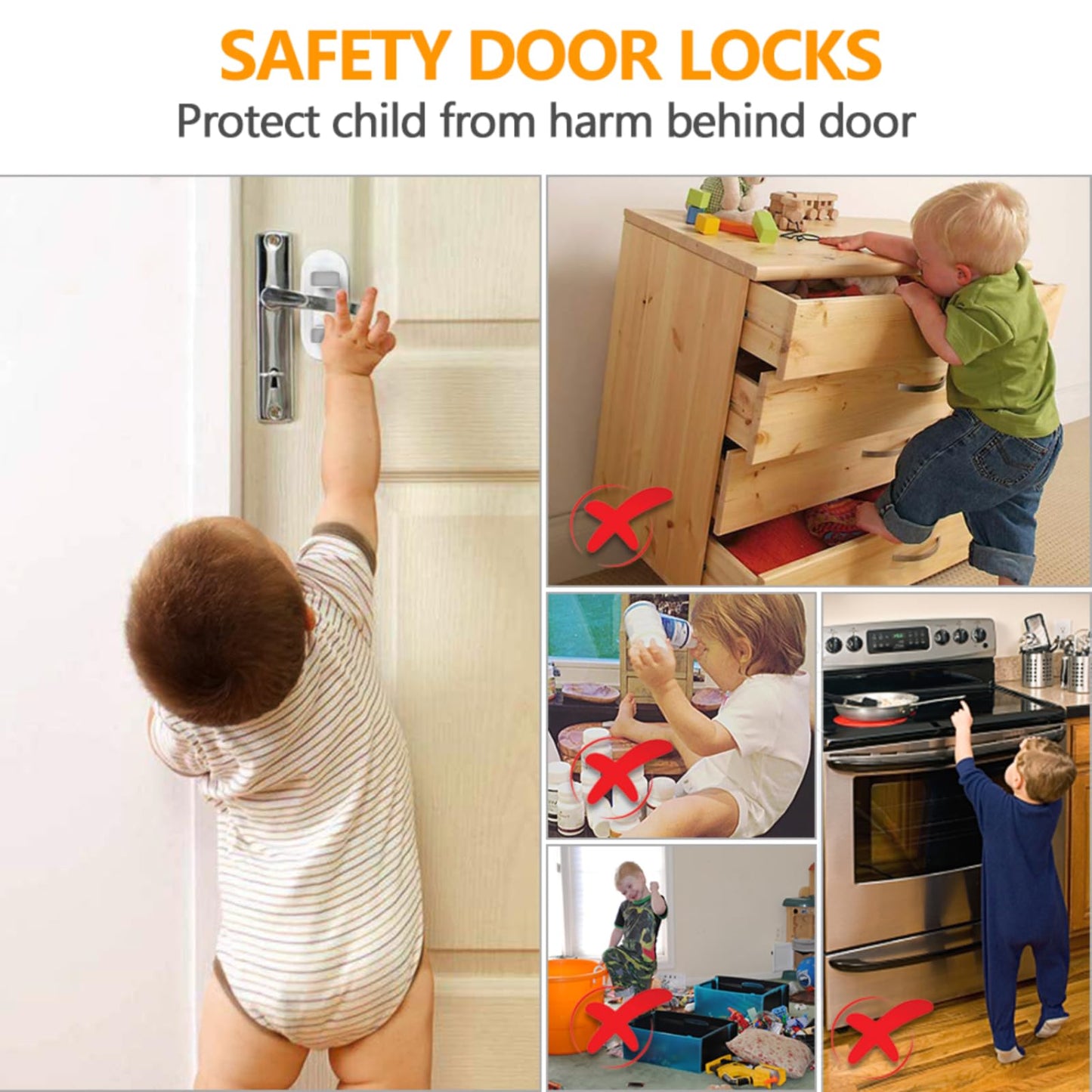 ZENTIVOR Child Safety Door Lever Lock (4 Pack) - No Drill 3M Adhesive Baby Proof for Handles - Easy One Hand Use Stops Kids Toddlers Pets