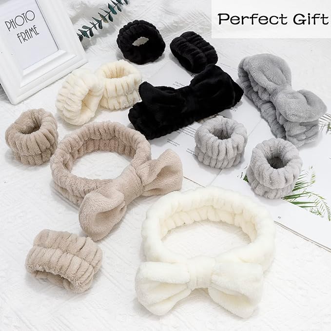 Chanaco 12PCS Spa Headband Wrist Towels for Face Washing Set Makeup Headbands Skincare Headbands Cute Face Wash Headband Soft Microfiber Wristbands Gifts for Women