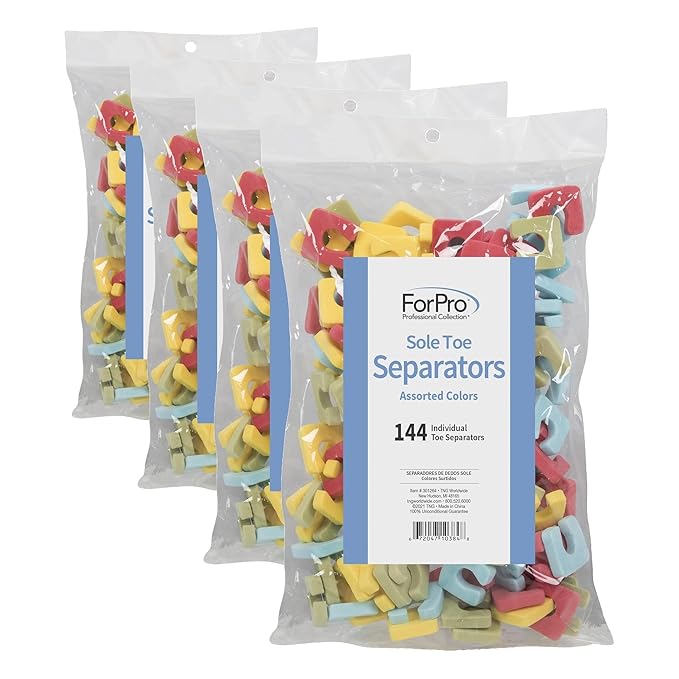 ForPro Sole Toe Separators, Assorted Colors, Individual Pedicure Toe Separators, 1” W x 1” L, 144-Count (Pack of 4)