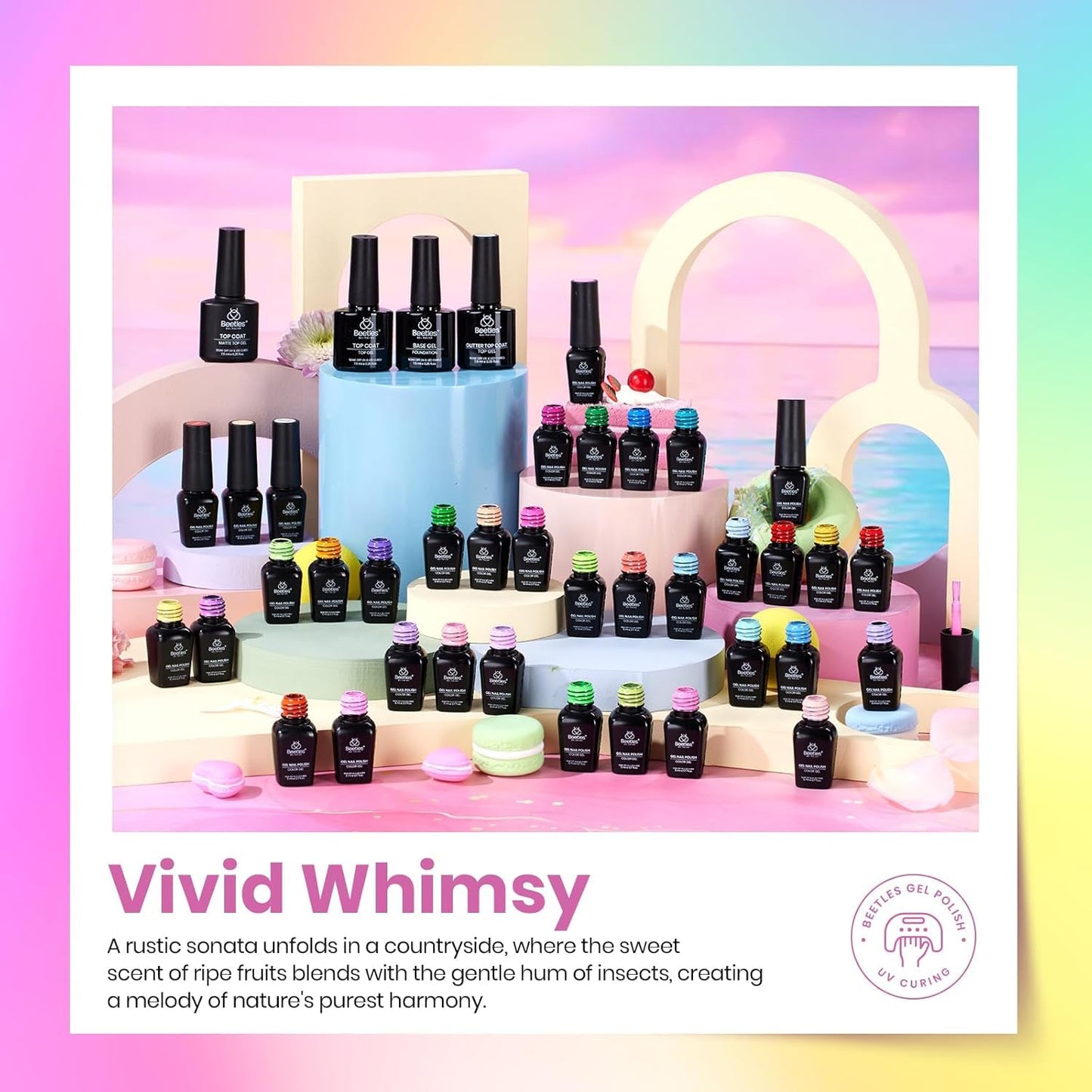 Beetles Spring Gel Polish Set - 36 Colors Pastel Neon Rainbow Bright Color Gel Polish Set with Base Coat Glossy Matte & Glitter Top Coat Pink Red Yellow Manicure Vivid Whimsy Summer Gifts for Women