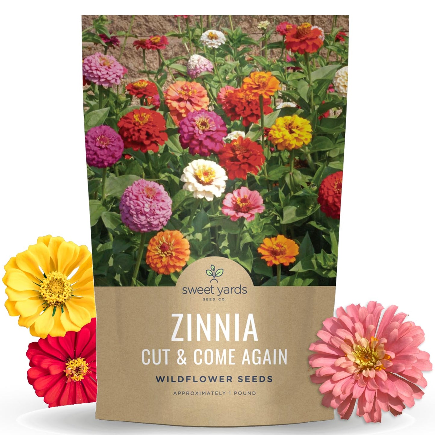 Zinnia Cut & Come Again Mix - Bulk 1 Pound Pouch - 60,000 Flower Seeds for Planting - Zinnia elegans