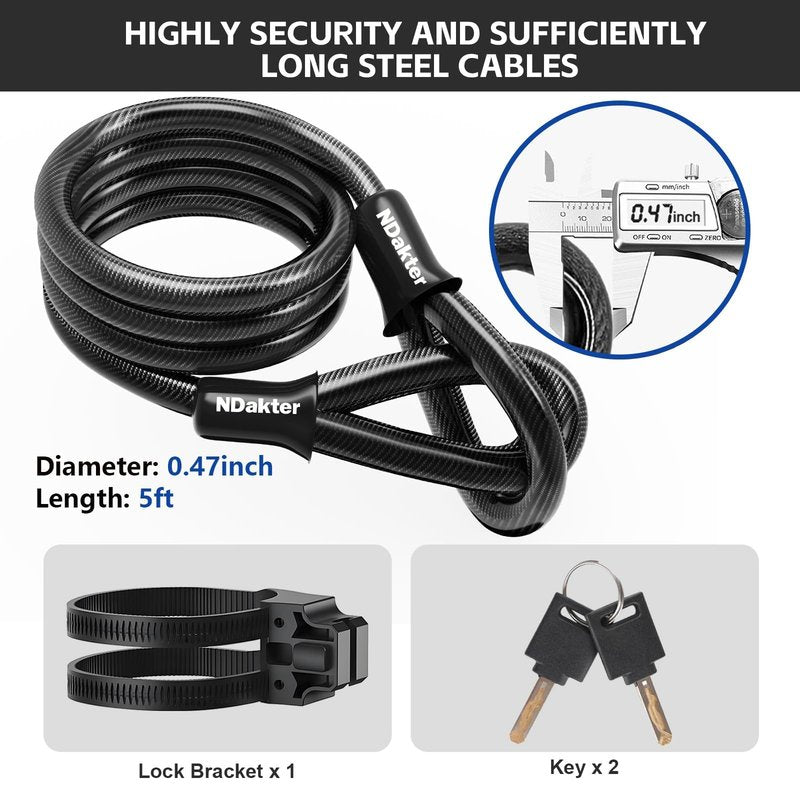 NDakter Bike Locks Heavy Duty Anti Theft, 18mm Bicycle Combo U Lock, 4-Digit Resettable Large Combination Lock with 5FT Steel Cable and Bracket, for Electric Scooter, Ebike, Motorcycle (Blue)