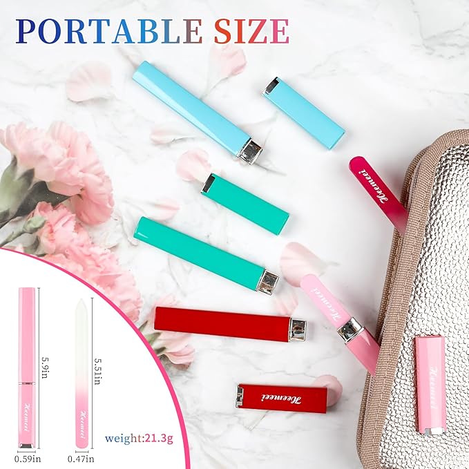 4 Pack Double Sided Glass Nail File With Case - 180/320 Grit for Natural Nails, Fingernails, Crystal Files for Women Pedicure