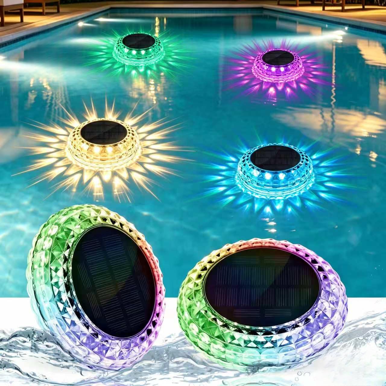Floating Pool Lights for Party , Solar Powered Color Changing Lights with 2 Modes (Transition & Constant) , IP67 Waterproof Pool Accessories for Inground, Above Ground Pool, Pond, Bathtub (2 Pack)