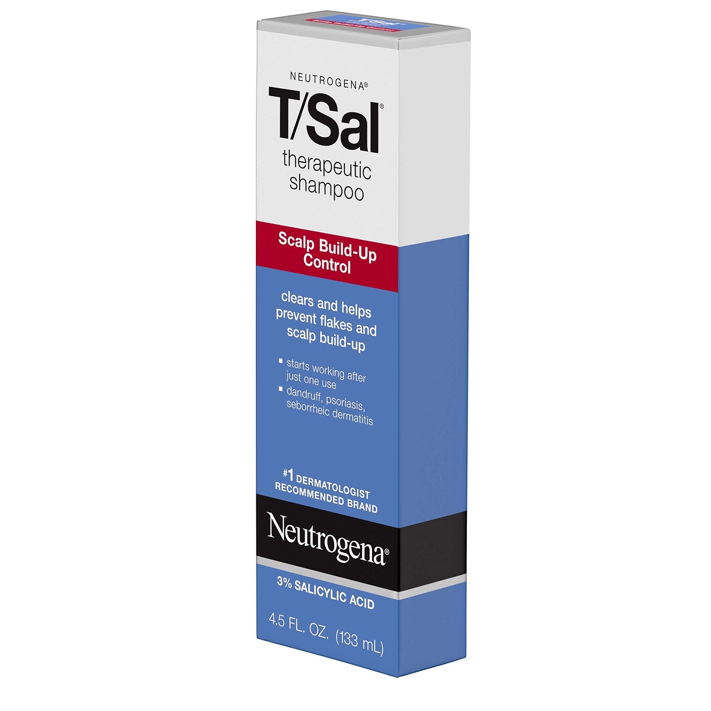 Neutrogena T/Sal Therapeutic Dandruff Shampoo,Scalp Build-Up Control,3% Salicylic Acid,Psoriasis Treatment,Seborrheic Dermatitis Shampoo,Clears Flakes,Fragrance Free,4.5 fl oz,(Pack of 4)