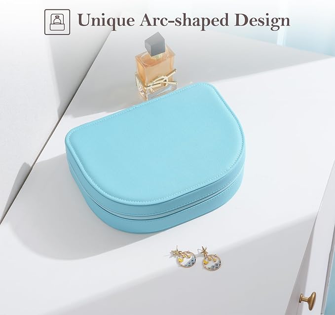 ProCase Travel Size Jewelry Box, Large Portable Seashell-Shaped Jewelry Case, 2 Layer Jewelry Organizer in PU Leather for Women -Blue