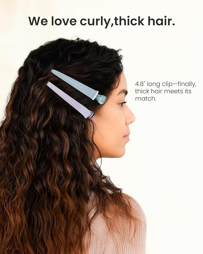 AIMIKE Extended Sectioning Hair Clips w/Built-in Silicone Band, 4.8" No-Crease Non-Slip Hair Styling Clips for Thick, Long Hair – Blow Drying,Hair Rollers, Rust-Free –6 Pack, Morandi Misty Trio Series