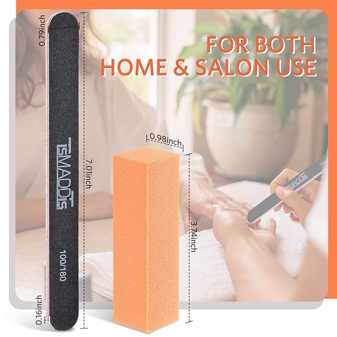 TsMADDTs Nail Files and Buffers, Professional Manicure Tools Kit Rectangular Art Care Buffer Block Tools 100 180 Grit 12 pcs(Black)