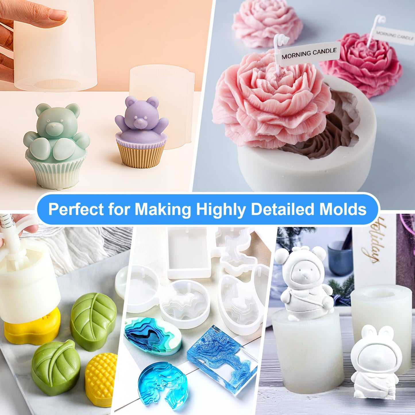 MITINU Silicone Mold Making Kit, 38.8oz 15A Elastic Liquid Silica Gel for Casting Resin molds and Candle & Soap Mold,Fast Cure Translucent Platinum Silicone Rubber