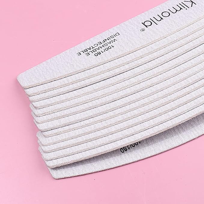25pcs Professional Half Moon Nail Files Emery Board Set 180/240 Grit Dual-Grit Buffer Files for Natural & Acrylic Nails Tools Suit for Home Salon