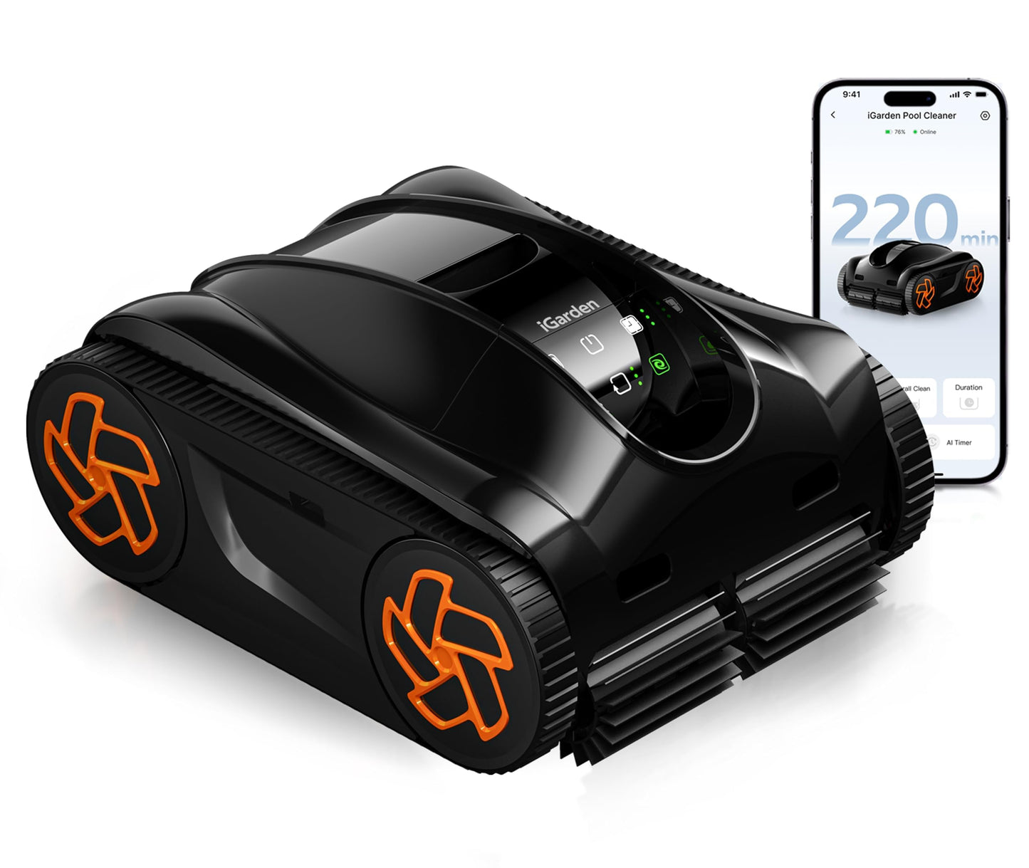 iGarden Robotic Pool Cleaner K Series, Cordless Pool Vacuum Robot for Inground & Above Ground Pools, Smart Navigation, Touchscreen, Self-Parking, Cleans Floor, Wall & Waterline, 220 Min