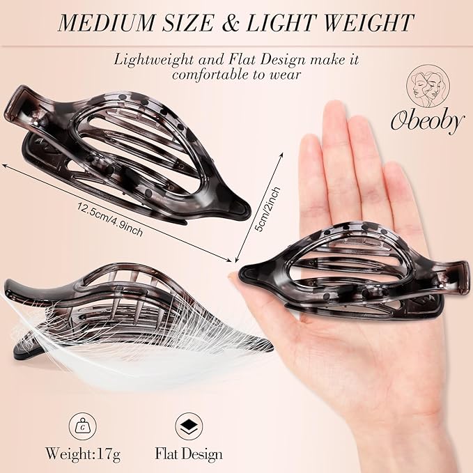 Obeoby 8 PCS Flat Hair Clips for Women, French Duckbill Flat Claw Clips for Thin Thick Hair Barrettes Accessories Medium Large (Tortoiseshell)