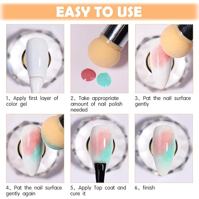 5Pcs Ombre Nail Brush Nail Sponges for Ombre Nail Gradient Sponges AirBrush French Tip Nail Design Brushes Ombre Brush for Gel Nails Painting Nail Polish Pen Manicure Brush Tool