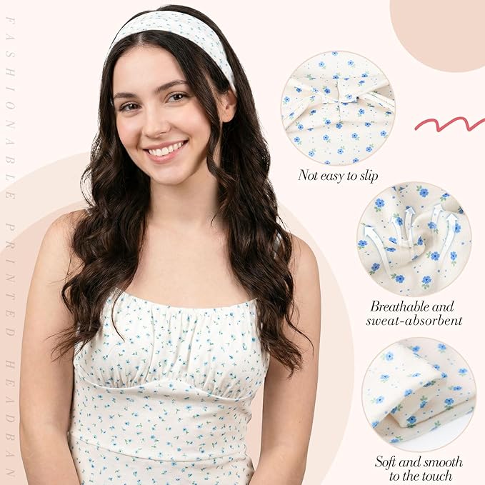 obeoby 8 Pack Cherry Headbands for Spring Summer Outfits, Non Slip Fashion Floral Headbands for Women Girls