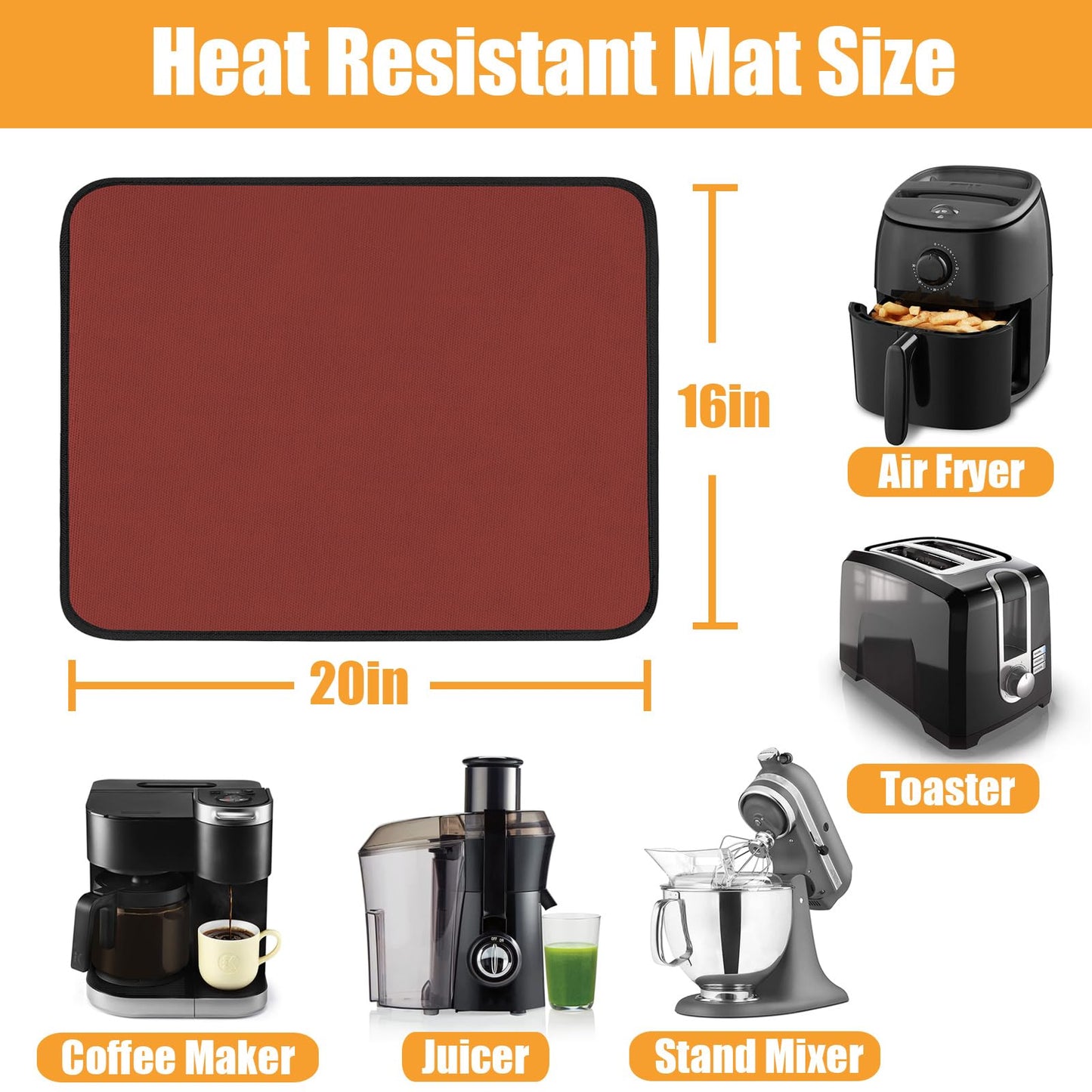 Amerbro Heat Resistant Mats for Countertop - Fireproof 16x20in Heat Resistant Mats for Air Fryer - Kitchen Countertop Protector for Air Fryer, Coffee Maker, Stand Mixer, Toaster, Oven 2PCS - Red