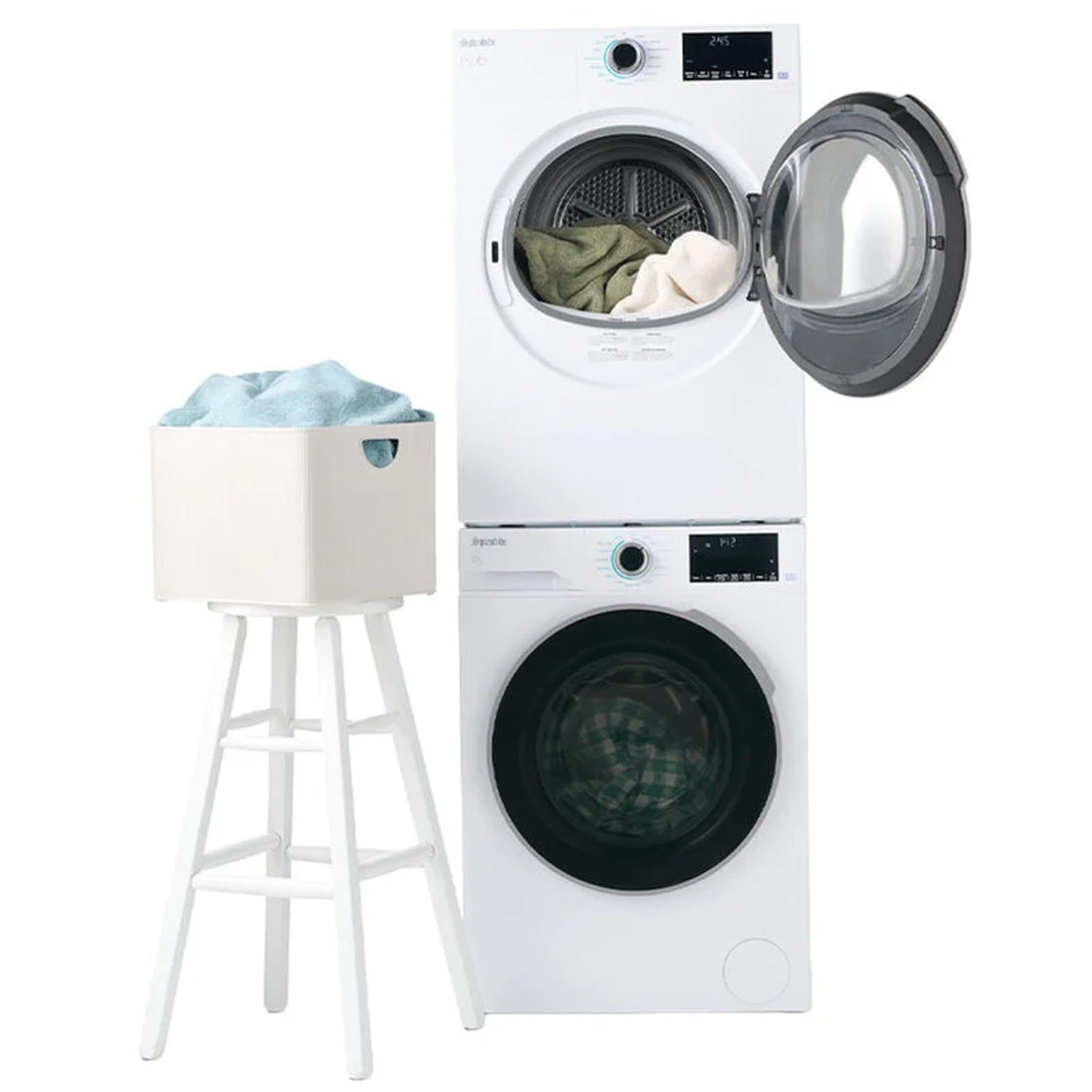 Splendide DV1725X & WFL2500X Replaces WFL1300XD Washer & DV6500X Dryer Stacked Bundle with Vent Kit & SK04 Stack Kit Included + Starter Laundry Powder - Updated Design- Freight Delivery