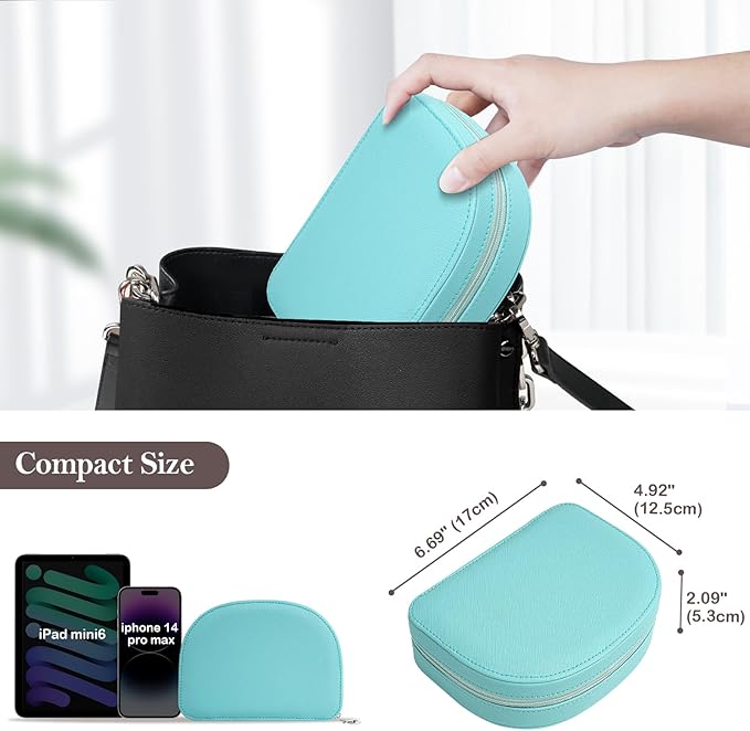 ProCase Travel Size Jewelry Box, Medium Portable Seashell-Shaped Jewelry Case, 2 Layer Jewelry Organizer in PU Leather for Women -Blue