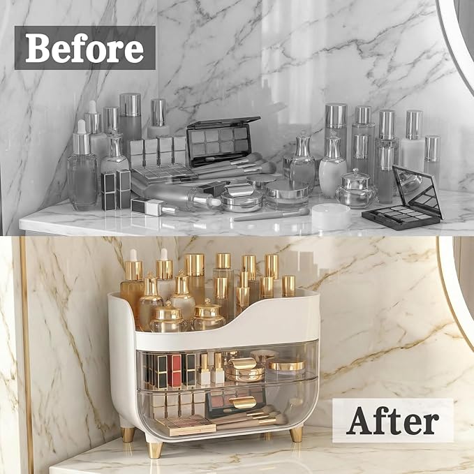 Makeup Organizer for Vanity with Large Smooth Drawers Extra Large Skincare Organizer for Bathroom Countertop and Dresser, Crystal Clear Cosmetic Storage Display Case for Beauty Products