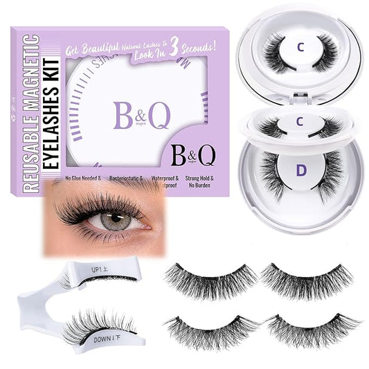 B&Q Magnetic Eyelashes Natural Look 2 Pair Magnetic Lashes with Applicator Upgrade Soft Magnetic Manga Lashes Clusters Kit Magnetics False Eyelashes 3 Magnet Strips for Strong Hold Easy to Apply(C+D)