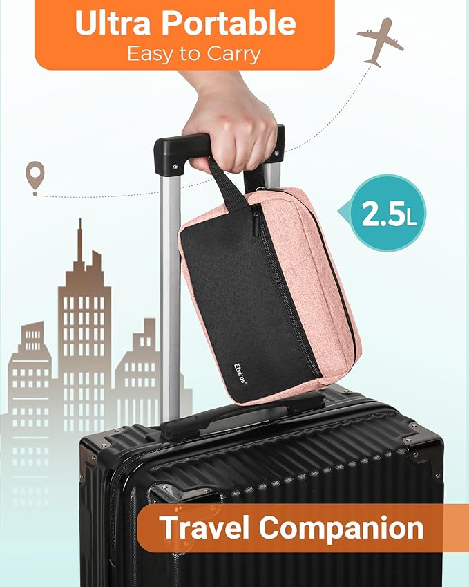 Elviros Travel Toiletry Makeup Bag for Women Hanging Toiletries Dopp Kit Small Bathroom Hygiene Tool and Medicine bag for Traveling Essential Shaving Pouch,Gifts for Women(Pink&Black)