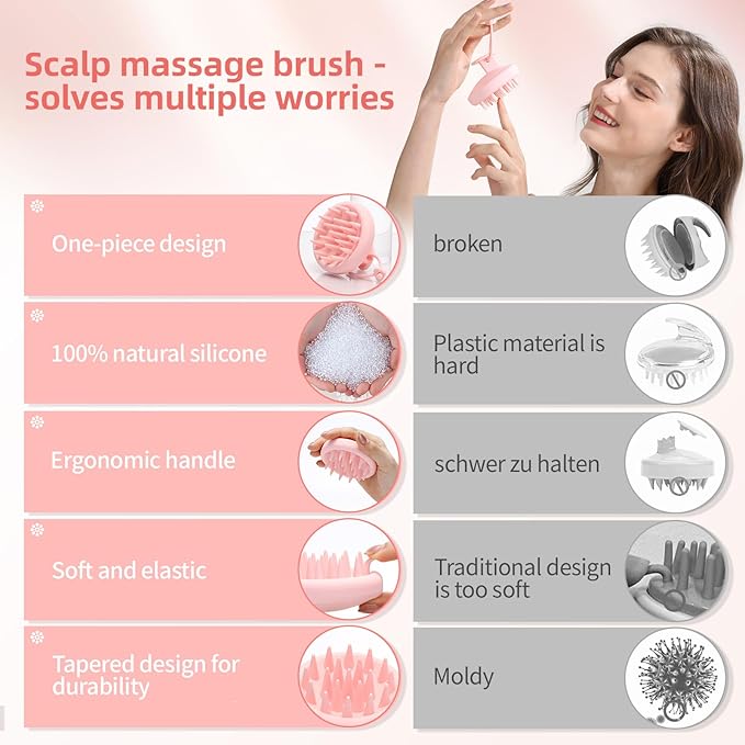 Scalp Massager Shampoo Brush, Scalp Scrubber with Soft Silicone Bristles, Scrubber Scalp Exfoliator for Dandruff RemovalÃ¯Â¼ÂHair Grouth,Wet Dry Hair Massager Brush for All Hair (Pink)