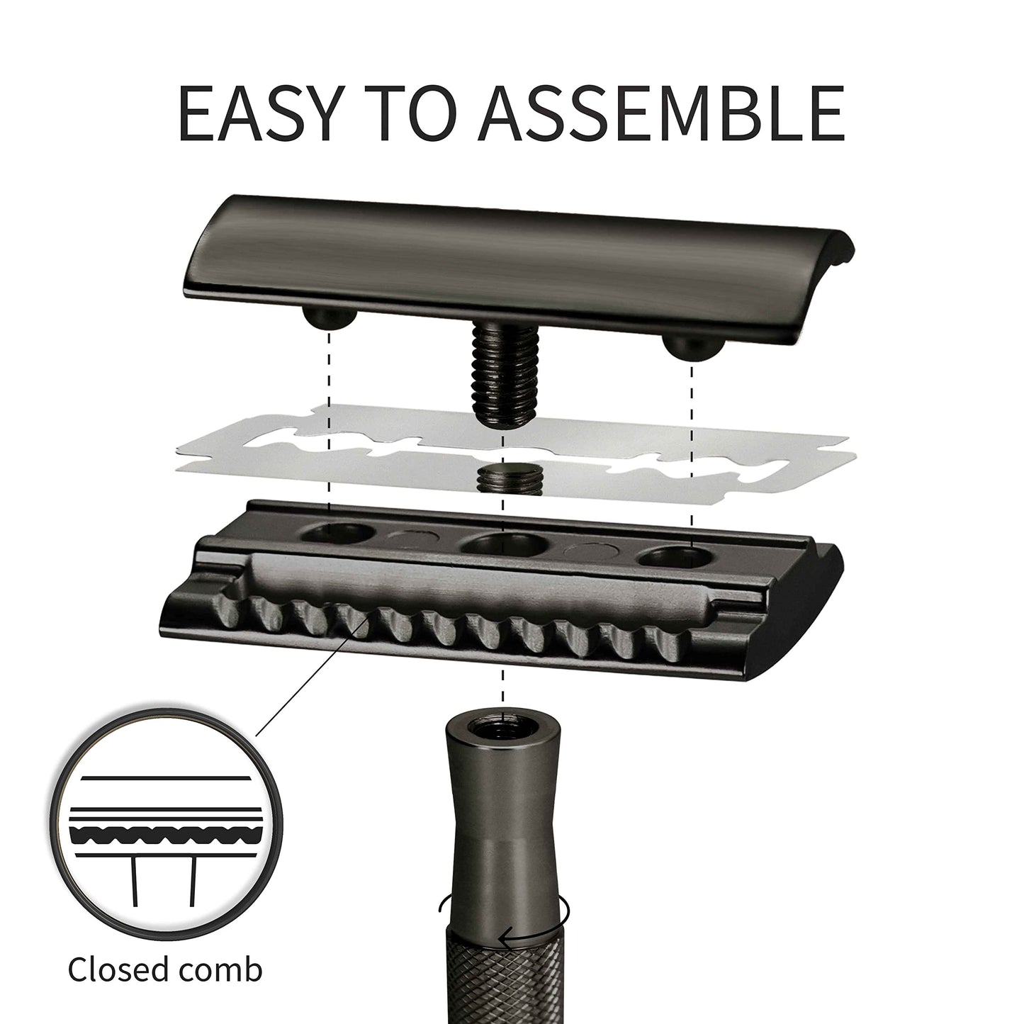 Bambaw Safety Razor for Men with 5 Blades, Double Edge Safety Razors for Men, Sustainable Single Blade Razor, Zero Waste Metal Razors - Black