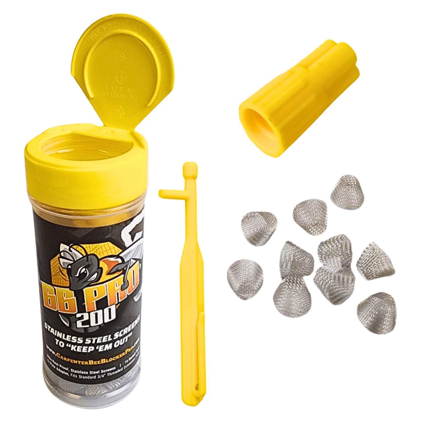 BB PRO Patented Carpenter Bee Traps for Outside – 304 Stainless Steel 200 Count Hole Filler Plugs – Stop Woodpecker Damage & Borer Bee Re-Entry – Permanent Wood Protection Kit