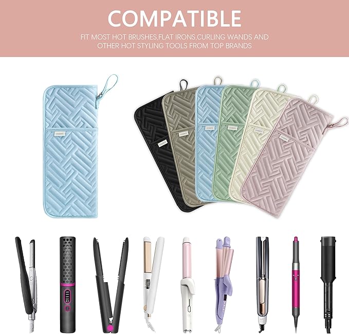 Hair Tool Organizer Heat Resistant Mat for Flat Iron Case Hot Tools Curling Iron Holder Hair Tools Travel Bag for Straightener Brush Pad Pouch Hairstylist Essentials (Light Blue)