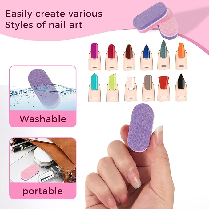 JERCLITY 50 Pieces Purple Pink Nail Buffer Block Both Sides 100/180 Grit Mini Nail Buffers Nail Files and Buffers Mini Buffers for Nails