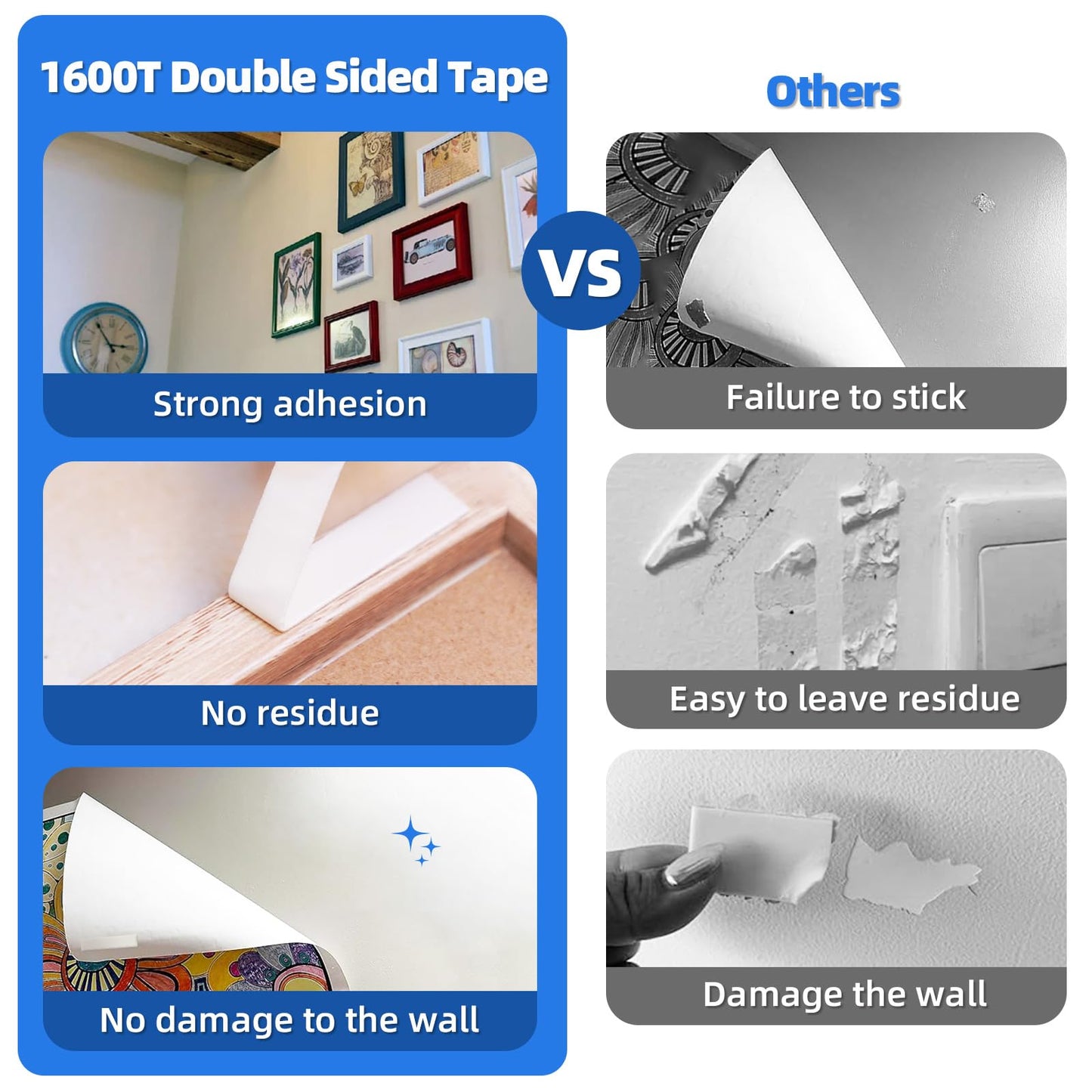 3M Double Sided Tape 2"×16.5Ft, Mounting Tape Heavy Duty No Residue, Removable PE Foam Tape Strips, Extra Strong Adhesive Tape Waterproof for Walls Home Office Decor Crafts Paint Picture Poster