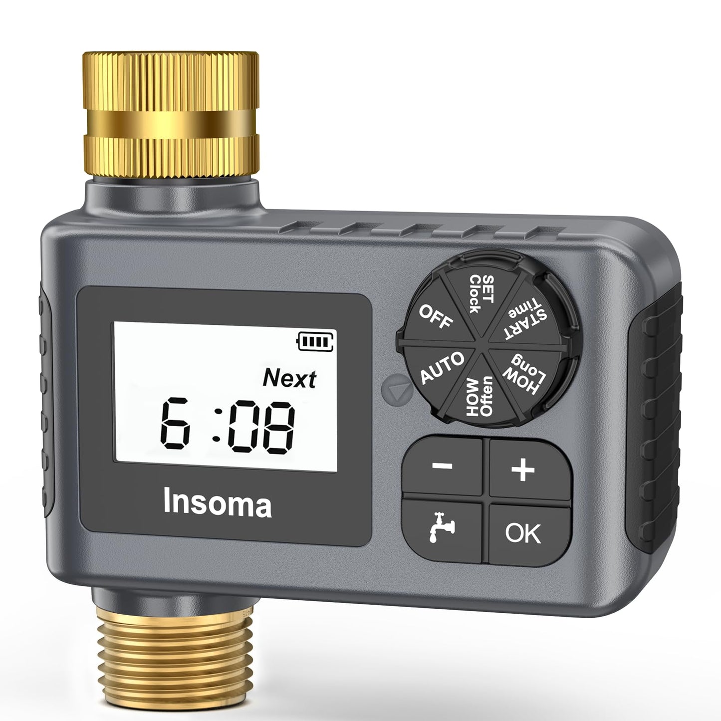 Water Timer with Brass Inlet & Outlet for Outdoor Garden Hose, Hose Timer with Rain Delay/Manual Mode, Automatic Drip Irrigation Controller System for Lawn Yard Garden Watering
