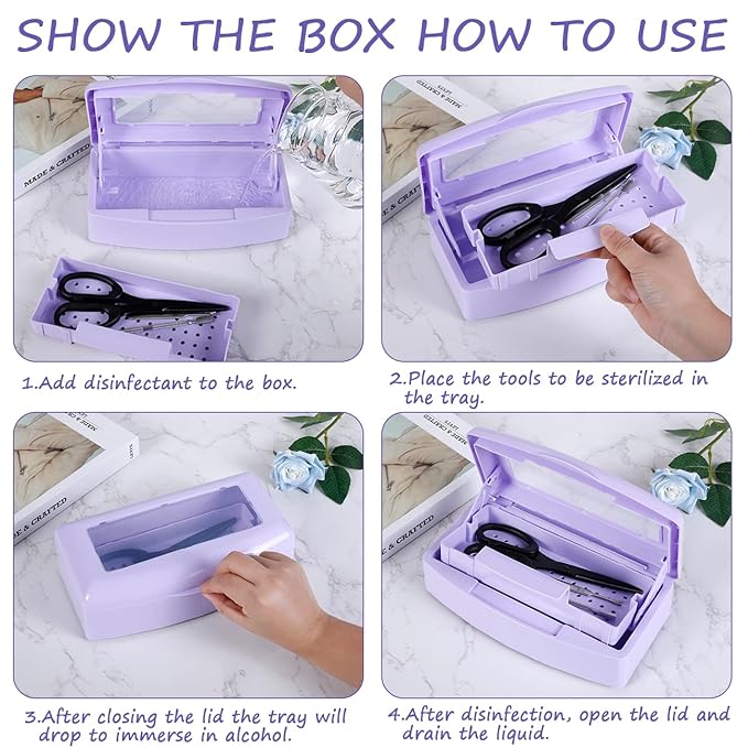 Gusnilo Nail Tool Sterilizer Box Disinfectant Jar Plastic Disinfectant Container Suitable for Nail Tools Hair Salons Beauty Centers and Manicure and Nail Equipment(Purple)