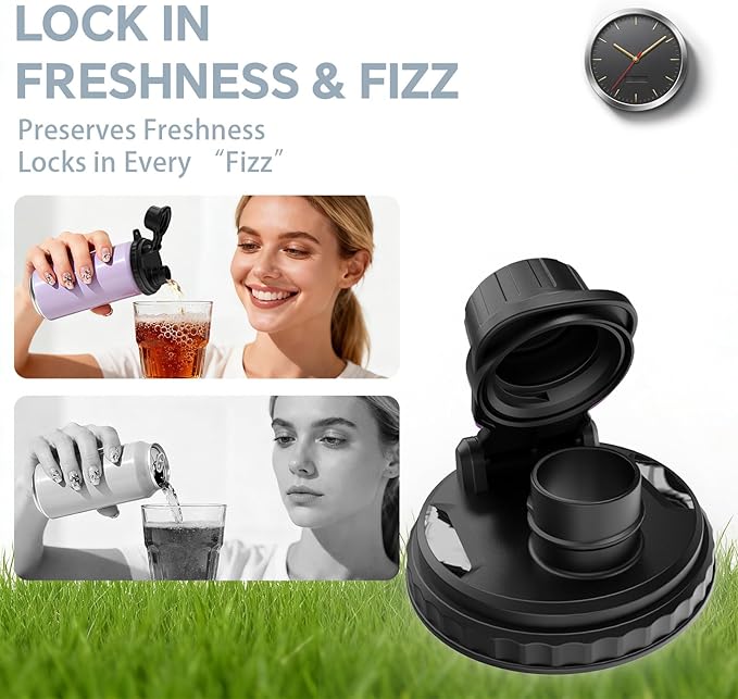 6-Pack Soda Can Lids with Twist-Off Caps Reusable BPA-Free Can Covers for Soda, Beer & Energy Drinks, Universal Fit 202/206 Cans, Helps Maintain the Taste of The Beverage (Black)