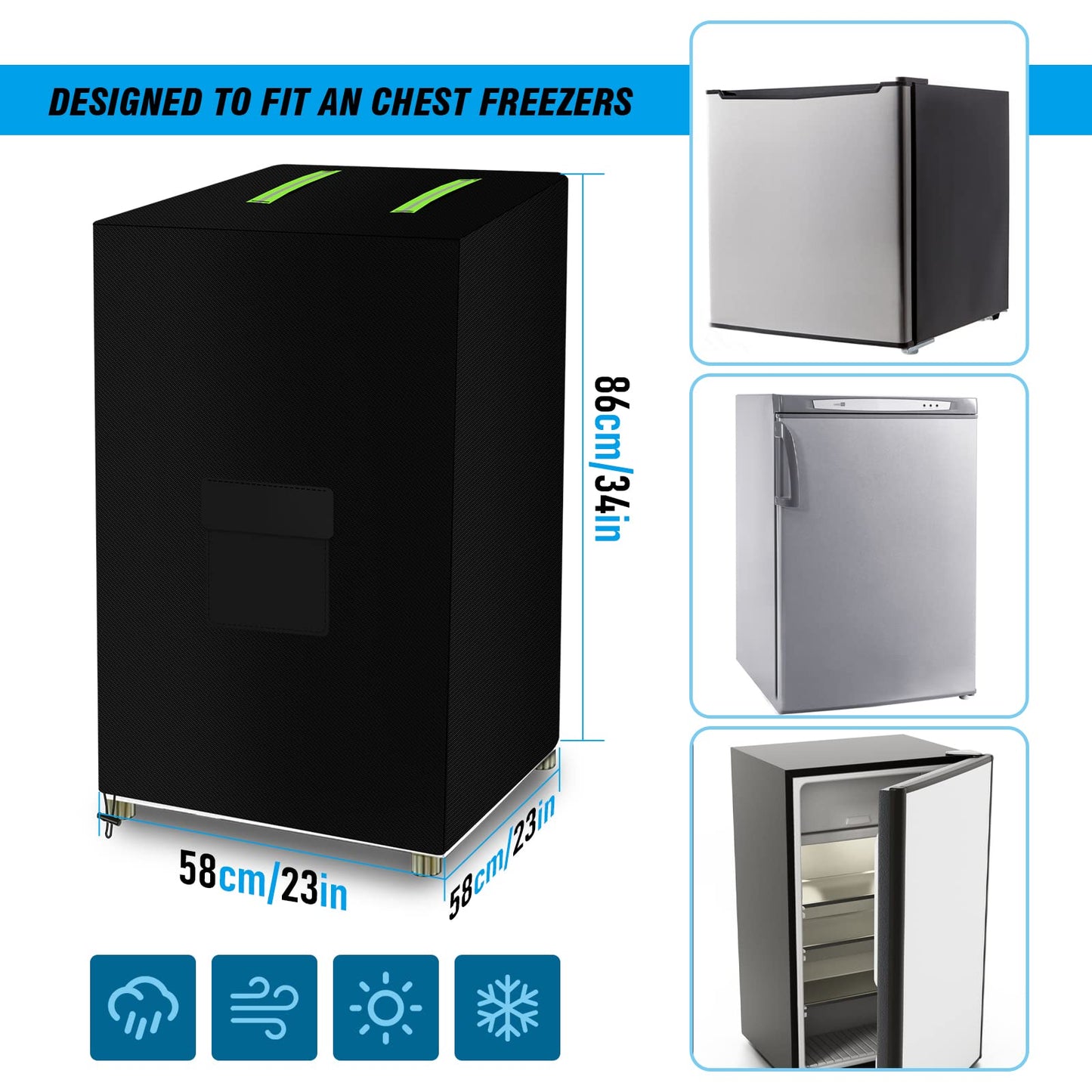 ZUYIYI Mini Chest Freezer Cover, Outdoor Deep Freezer Cover Freezer Protector for 3.5 Cubic Feet 420D Oxford Waterproof Dustproof Sun-Proof Electric Smoker Covers 23"L x 23"W x 34"H, Black