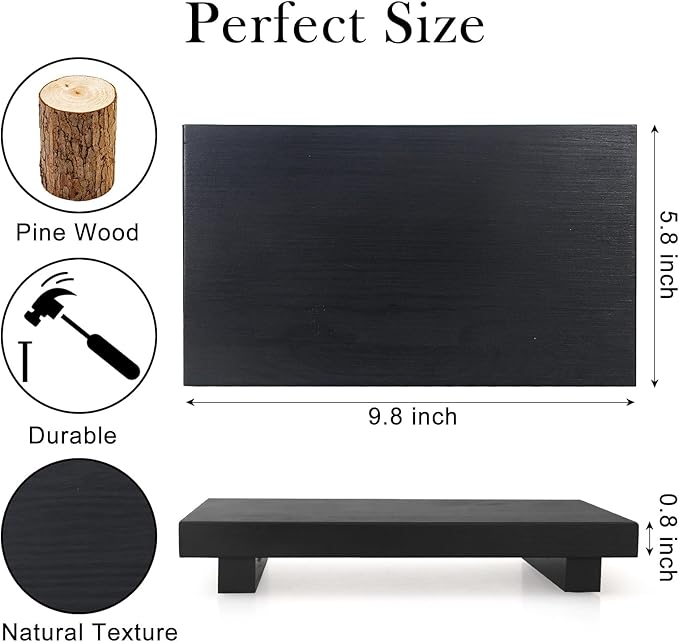 Black Wooden Bathroom Tray Decorative Kitchen Countertop Trays Farmhouse Wood Riser Pedestal Stand Dish Soap Dispenser Holder for Kitchen Counter Bathroom Sink Organizer Accessories Decor Vanity Tray