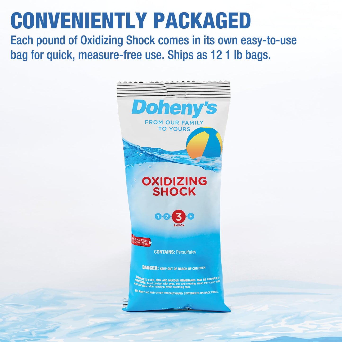 Doheny's Chlorine-Free Oxidizing Shock | Fast-Dissolving | Removes Chloramines & Boosts Free Chlorine | Safe to Swim 15 Minutes After Application | 12 x 1lb Bags (12lb Total)